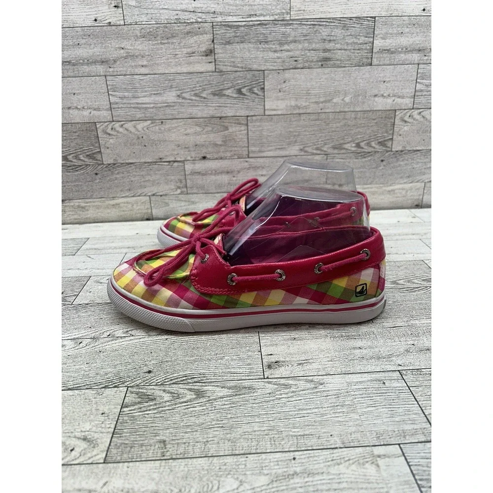 Sperry Top-Sider Pink Yellow Green Plaid Boat Loafer‎ Shoes Size 4.5M Biscayne